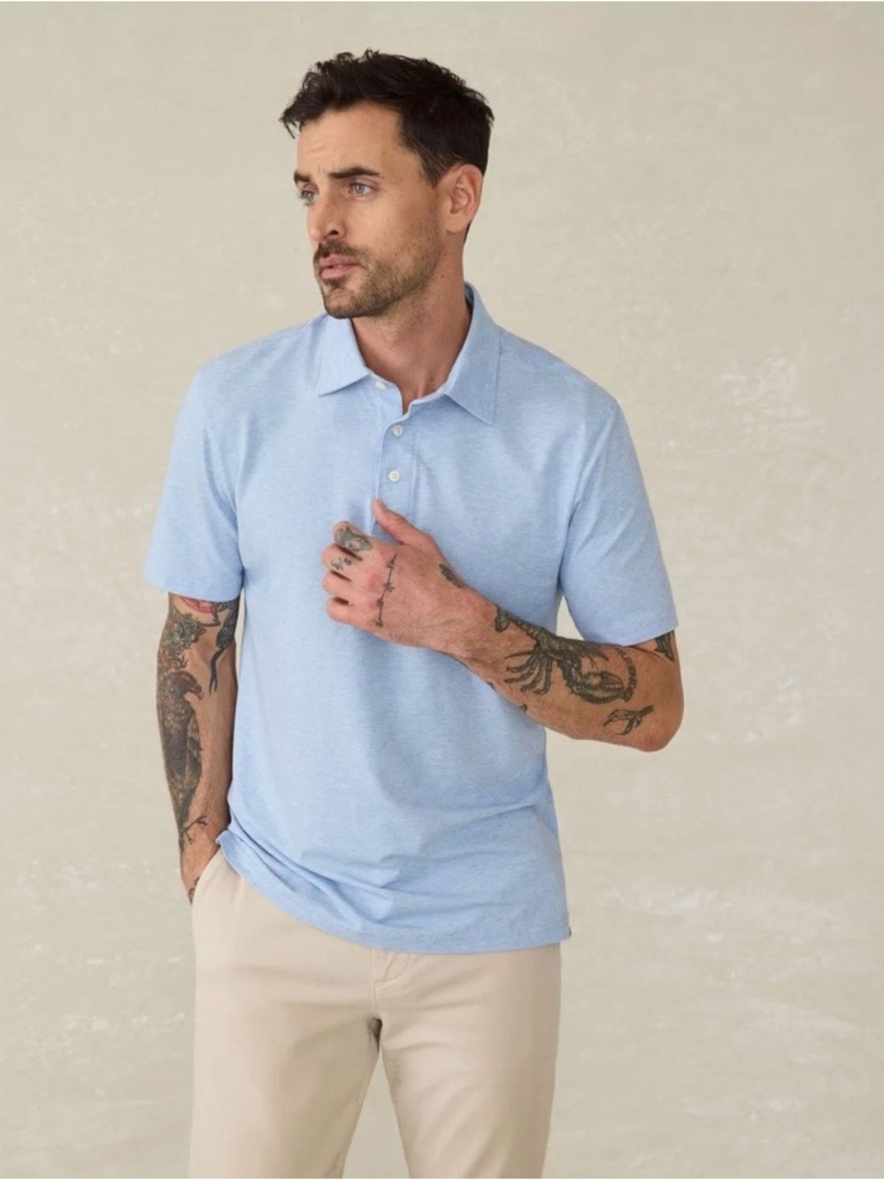 Faherty Men’s Movement Short Sleeve Polo in Cardiff Heather Blue - XL